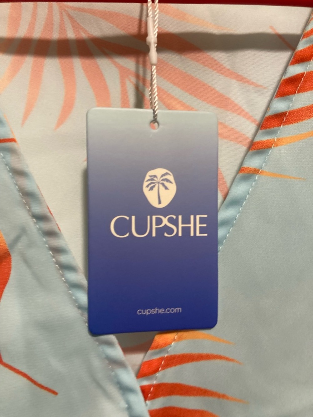CUPSHE Light Blue Tropical Palm Wrap Romper with Orange Leaves - Picture 8 of 10